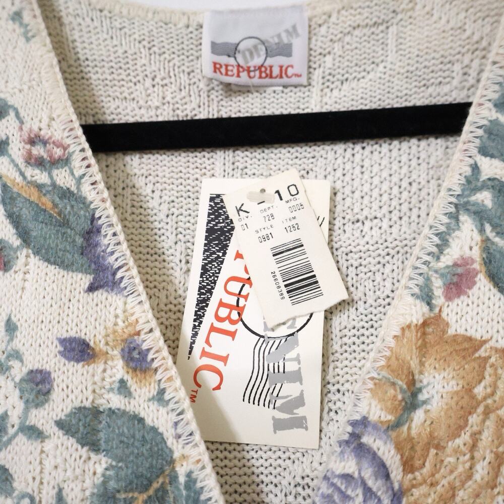 NWT Denim Republic Beige Floral Cotton Vest S Cottagecore Coquette Boho 80s - Picture 3 of 5